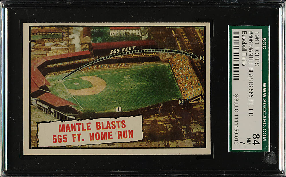 1961 Topps #406 Mantle Blasts 565 Ft. Home Run SGC NM 84