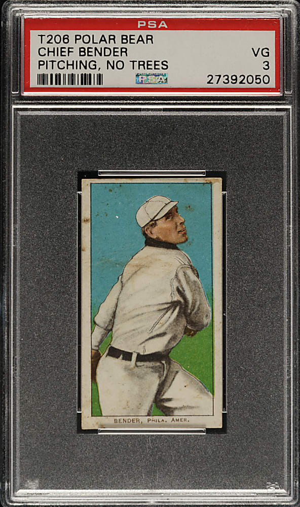 1909-1911 T206 White Border Chief Bender Pitching, No Trees in Background PSA VG 3 - Polar Bear Back