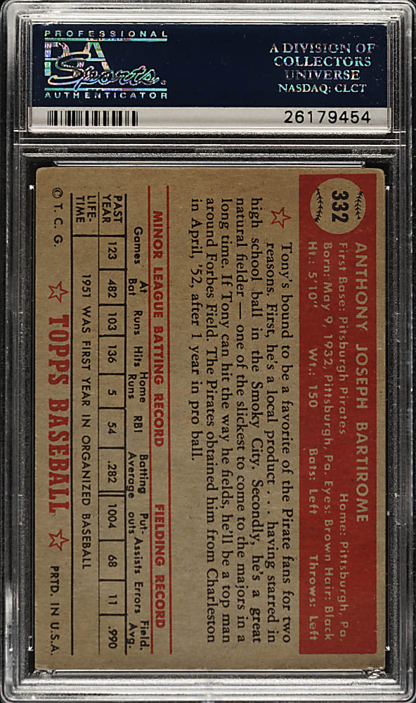 1952 Topps #332 Tony Bartirome High Number PSA VG-EX 4