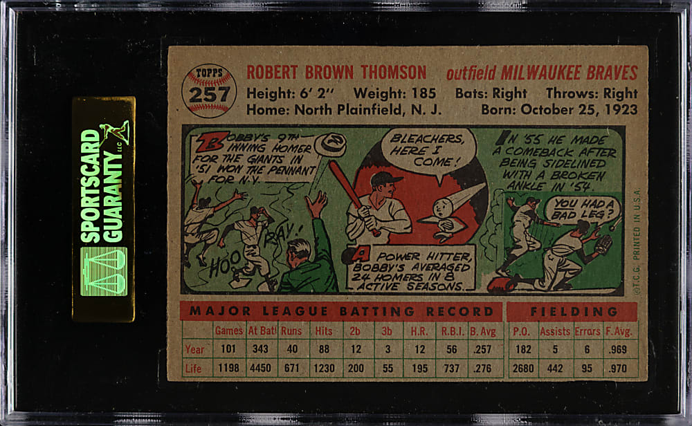 1956 Topps #257 Bobby Thomson SGC NM/MT 88