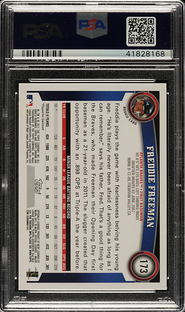 2011 Topps Chrome #173 Freddie Freeman Rookie PSA GEM MINT 10