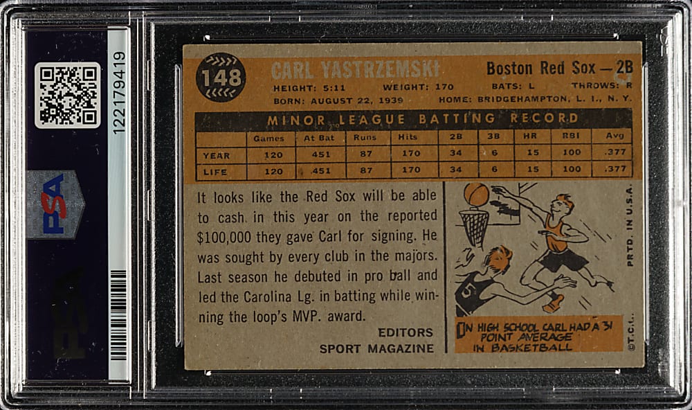 Signed 1960 Topps #148 Carl Yastrzemski Rookie PSA VG-EX 4 with MINT 9 Signature