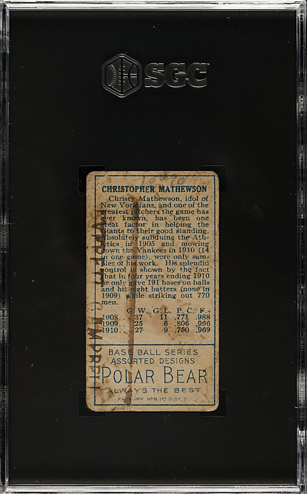 1911 T205 Gold Border Christy Mathewson SGC POOR 1 - Polar Bear Back