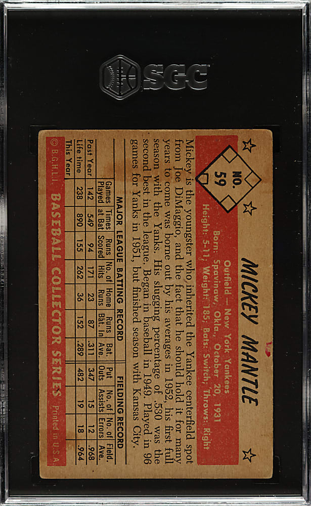 1953 Bowman Color #59 Mickey Mantle SGC FAIR 1.5