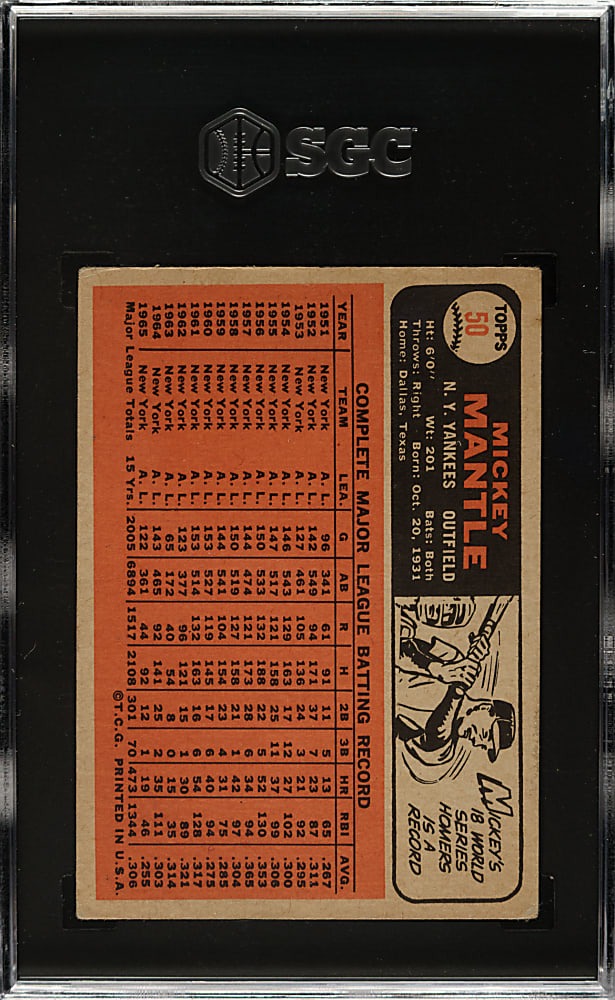 1966 Topps #50 Mickey Mantle SGC GOOD+ 2.5