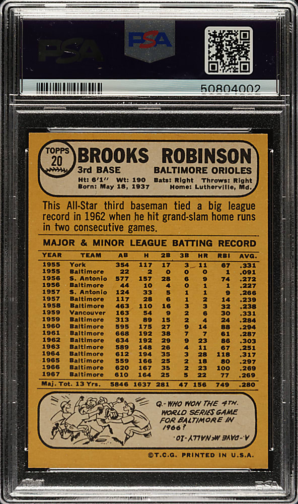 1968 Topps #20 Brooks Robinson PSA MINT 9