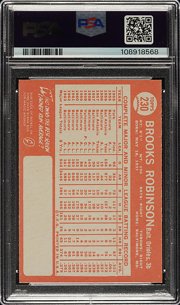 1964 Topps #230 Brooks Robinson PSA MINT 9