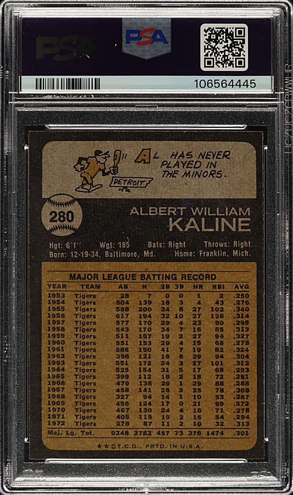 1973 Topps #280 Al Kaline PSA MINT 9