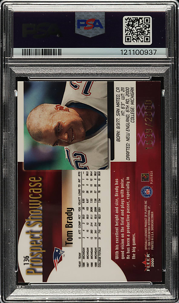 2000 Fleer Showcase Football #136 Tom Brady Rookie #1,639/2,000 PSA EX-MT 6