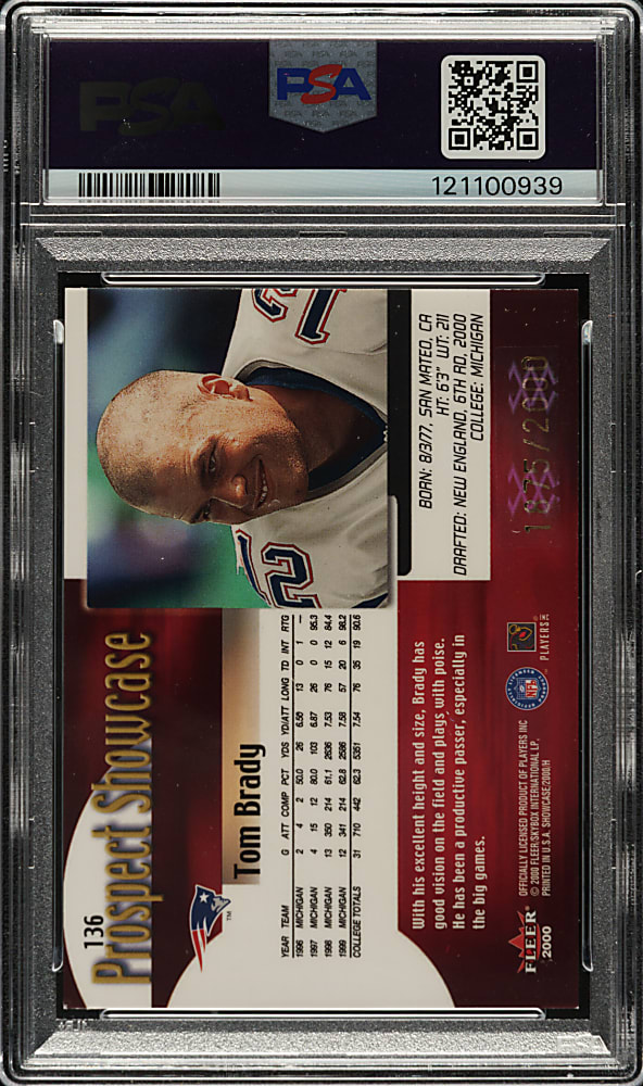 2000 Fleer Showcase Football #136 Tom Brady Rookie #1,875/2,000 PSA EX 5