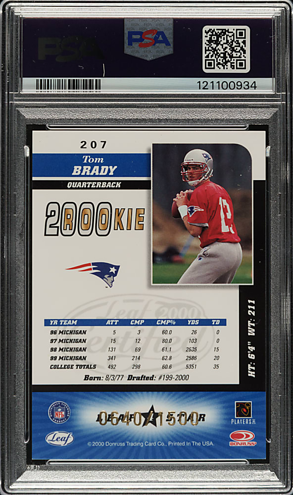 2000 Leaf Certified 4 Star Football #207 Tom Brady Rookie #640/1,500 PSA NM 7