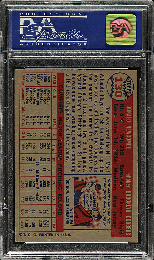 1957 Topps #130 Don Newcombe PSA NM 7