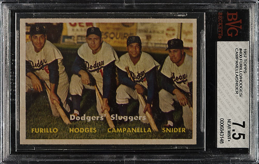 1957 Topps #400 Dodgers' Sluggers with Hodges, Campanella, and Snider BVG NM+ 7.5