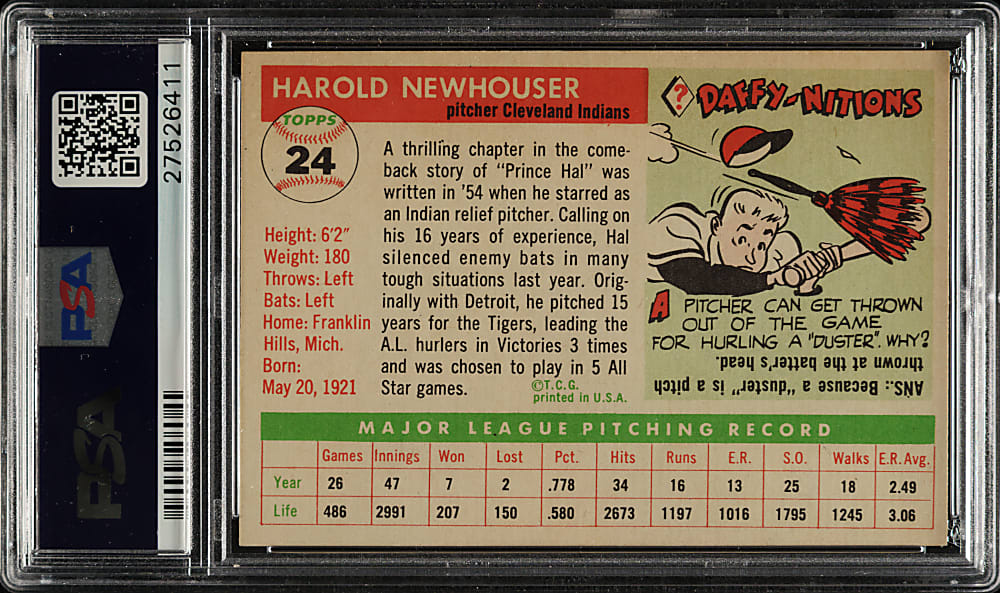 1955 Topps #24 Hal Newhouser PSA NM 7