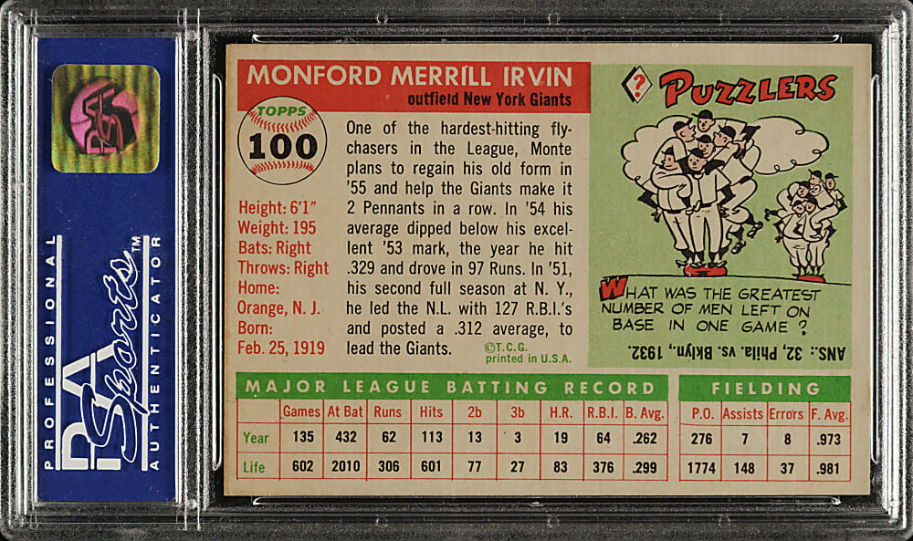 1955 Topps #100 Monte Irvin PSA NM 7
