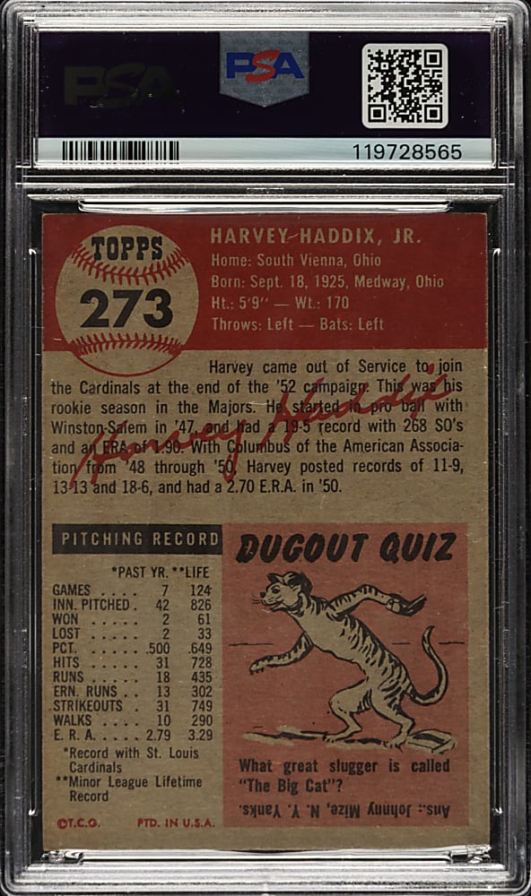 1953 Topps #273 Harvey Haddix PSA VG-EX 4