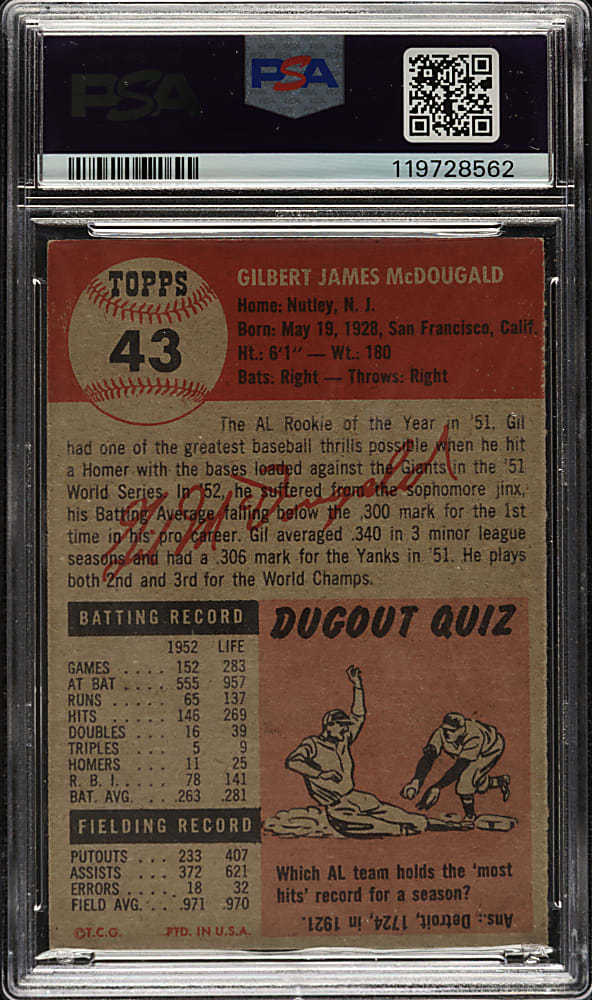 1953 Topps #43 Gil McDougald PSA EX-MT 6