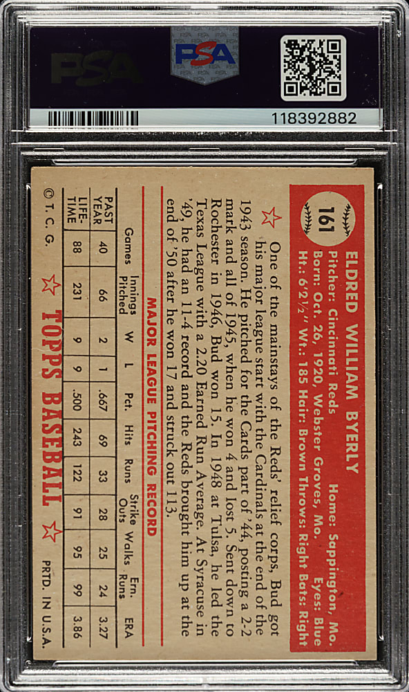 1952 Topps #161 Bud Byerly PSA EX-MT 6