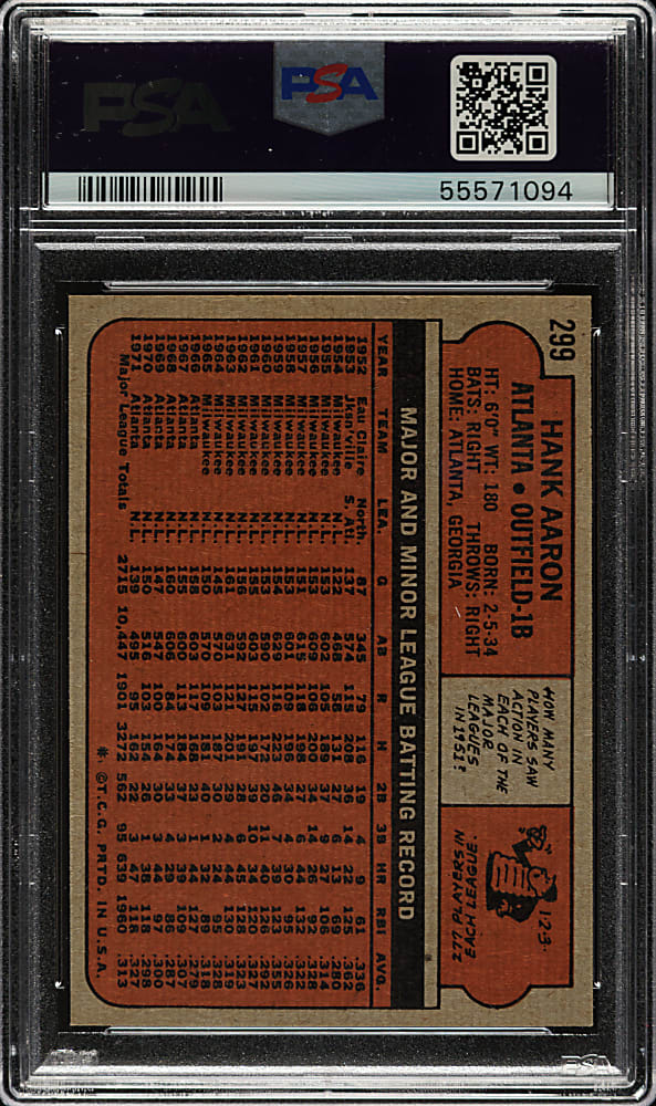 1972 Topps #299 Hank Aaron PSA NM 7