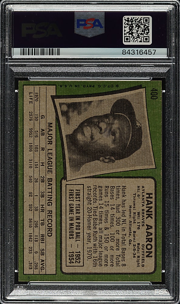 1971 Topps #400 Hank Aaron PSA NM+ 7.5