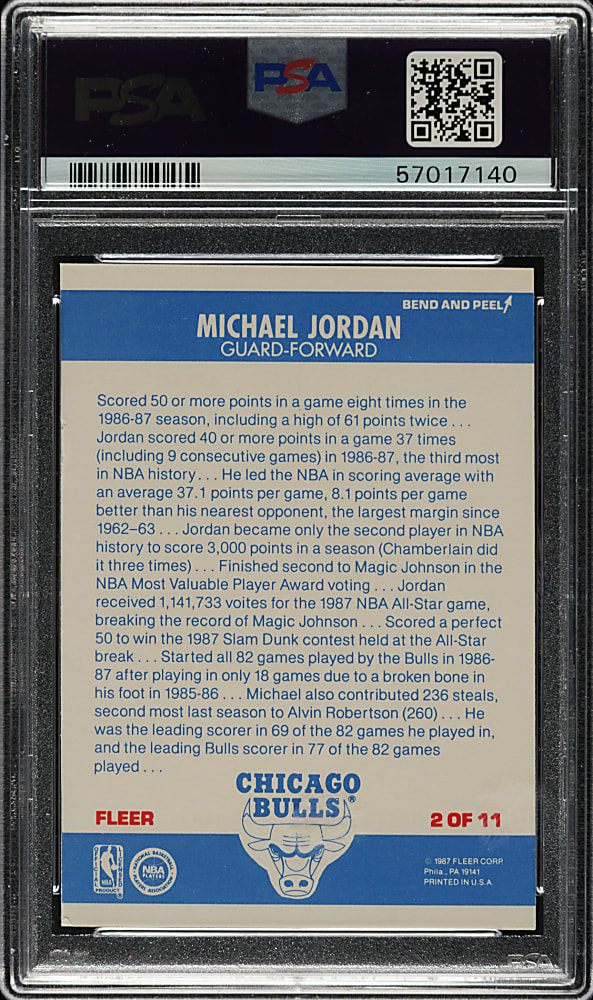 1987-1988 Fleer Basketball Sticker #2 Michael Jordan PSA NM 7