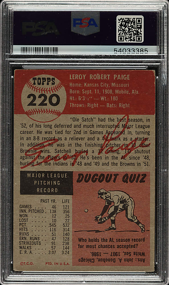 1953 Topps #220 Satchel Paige PSA GOOD+ 2.5
