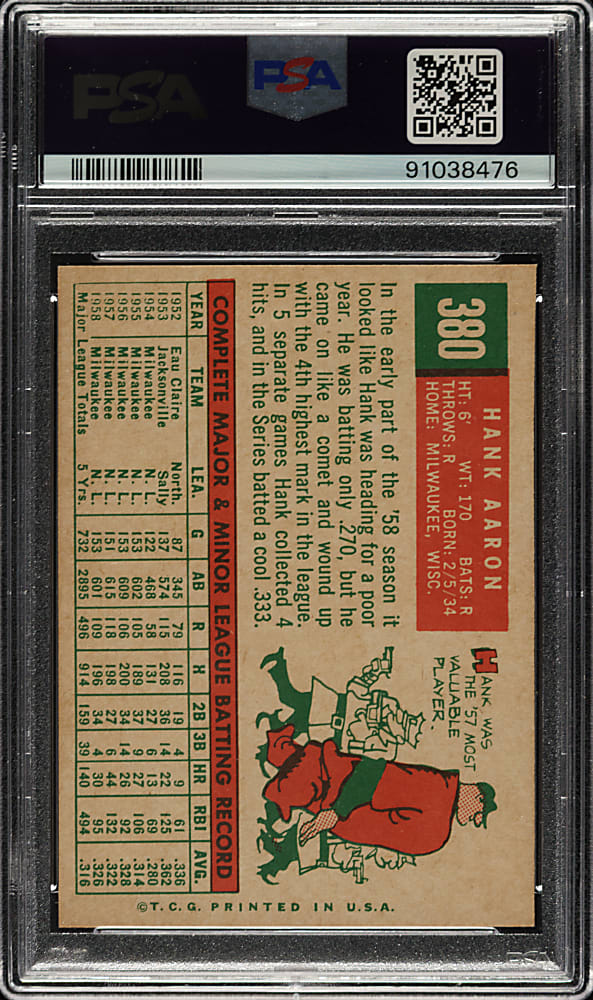 1959 Topps #380 Hank Aaron PSA EX+ 5.5