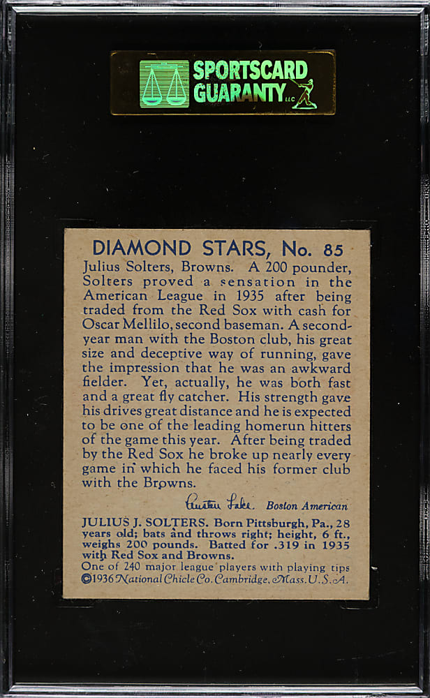 1934-1936 R327 Diamond Stars #85 Julius Solters SGC EX/NM 80