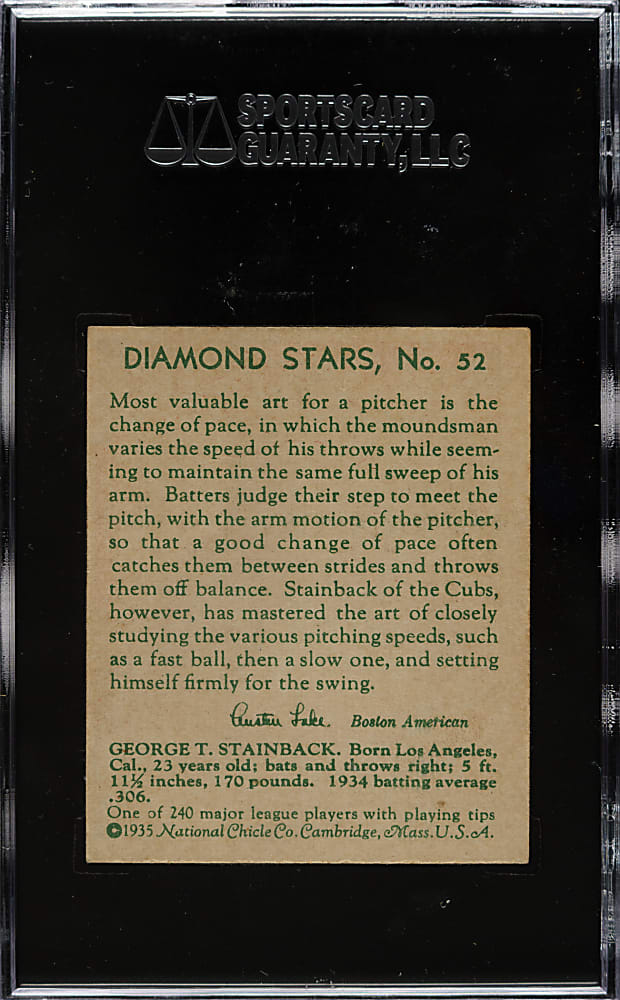 1934-1936 R327 Diamond Stars #52 George Stainback SGC EX/NM 80
