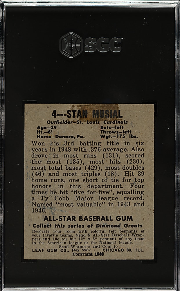 1948-1949 Leaf #4 Stan Musial Rookie SGC POOR 1