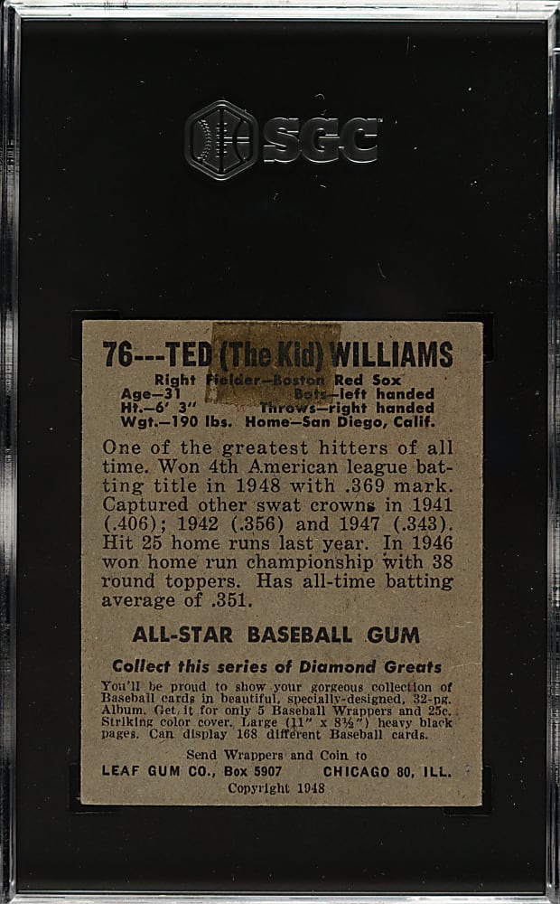 1948-1949 Leaf #76 Ted Williams SGC FAIR 1.5
