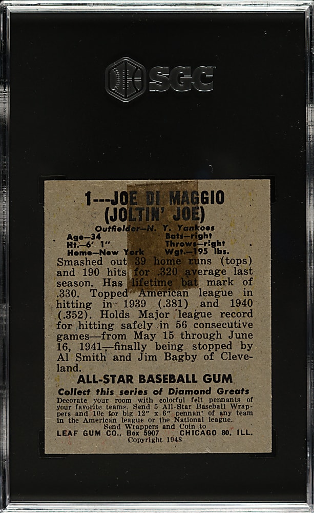 1948-1949 Leaf #1 Joe DiMaggio SGC POOR 1