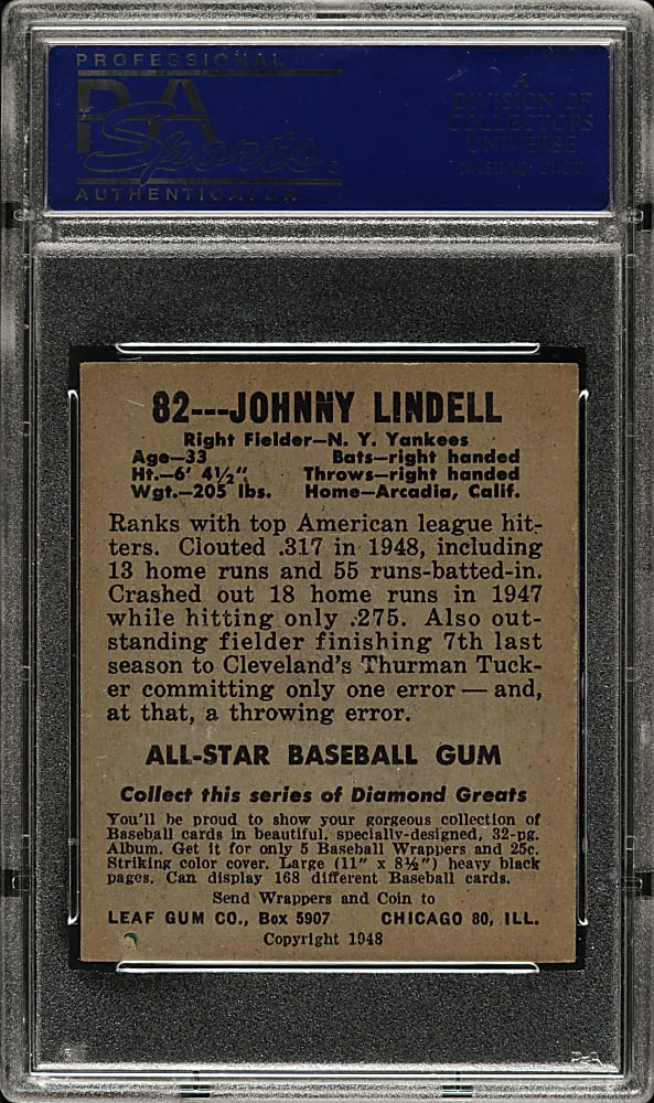 1948-1949 Leaf #82 Johnny Lindell PSA EX-MT 6