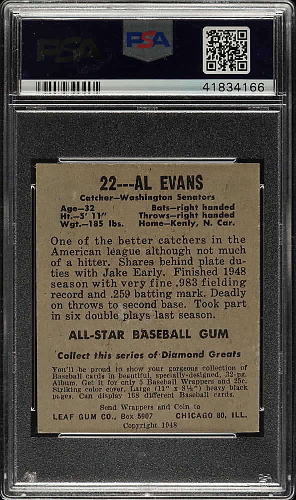 1948-1949 Leaf #22 Al Evans PSA VG-EX 4