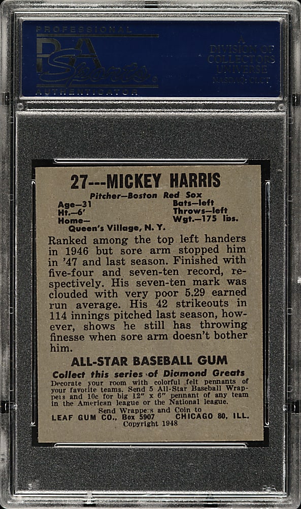 1948-1949 Leaf #27 Mickey Harris PSA NM-MT 8