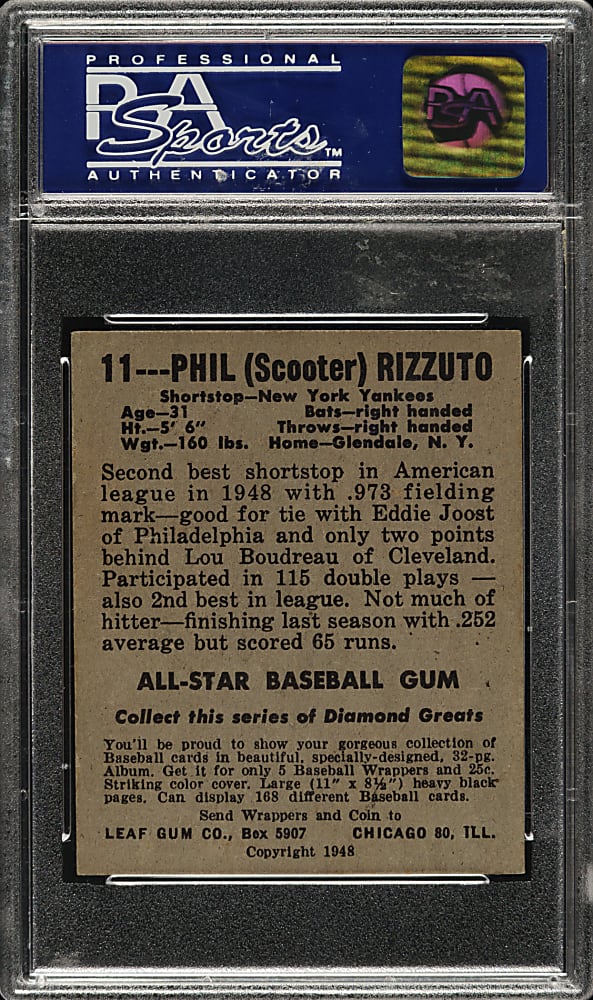 1948-1949 Leaf #11 Phil Rizzuto PSA EX-MT 6