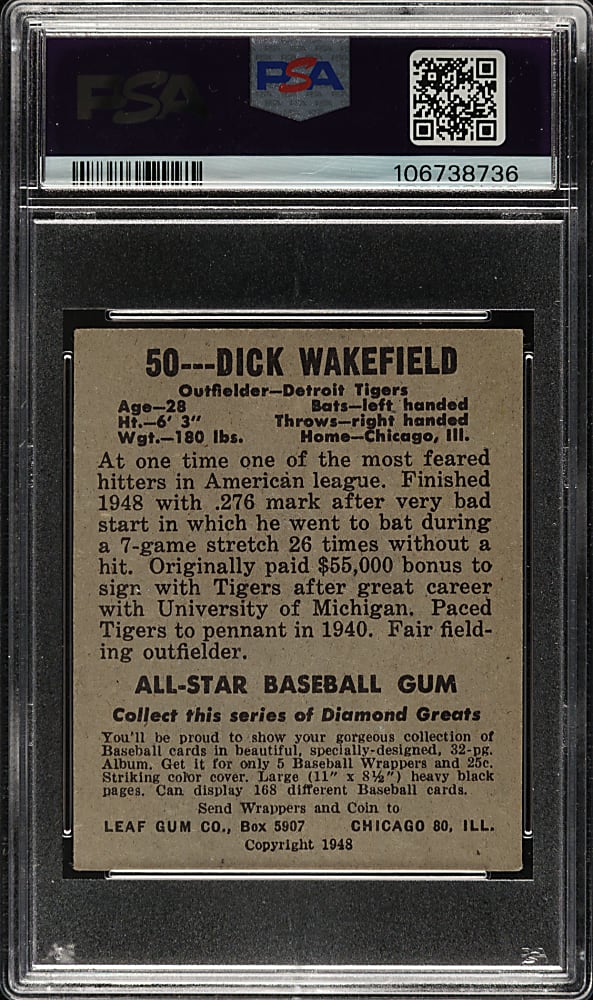 1948-1949 Leaf #50 Dick Wakefield PSA EX 5