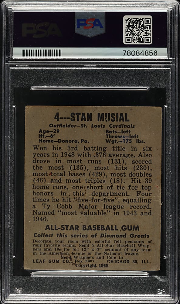1948-1949 Leaf #4 Stan Musial Rookie PSA GOOD 2