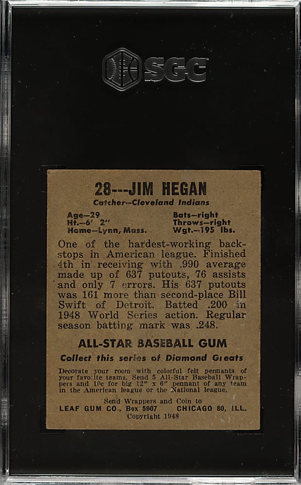 1948-1949 Leaf #28 Jim Hegan SGC EX 5