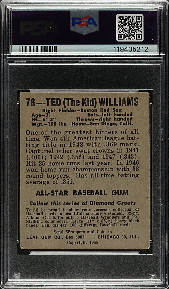 1948-1949 Leaf #76 Ted Williams PSA GOOD 2