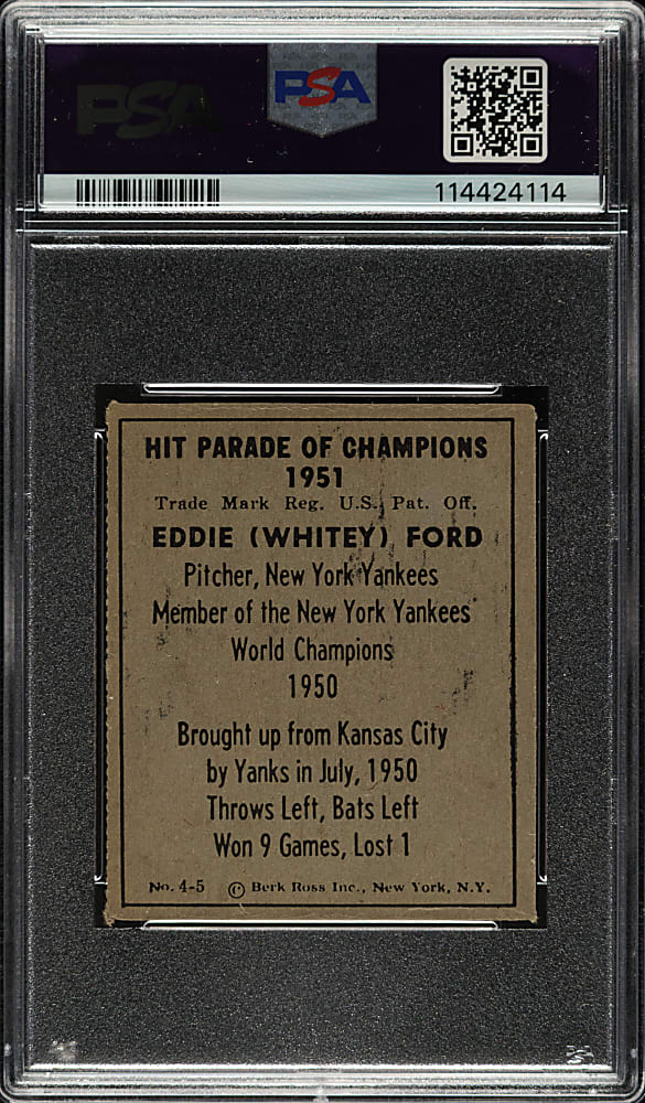 1951 Berk Ross #4-5 Whitey Ford Rookie PSA VG-EX 4