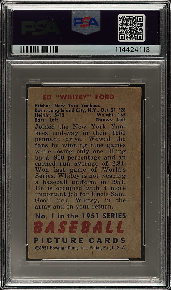 1951 Bowman #1 Whitey Ford Rookie PSA GOOD 2