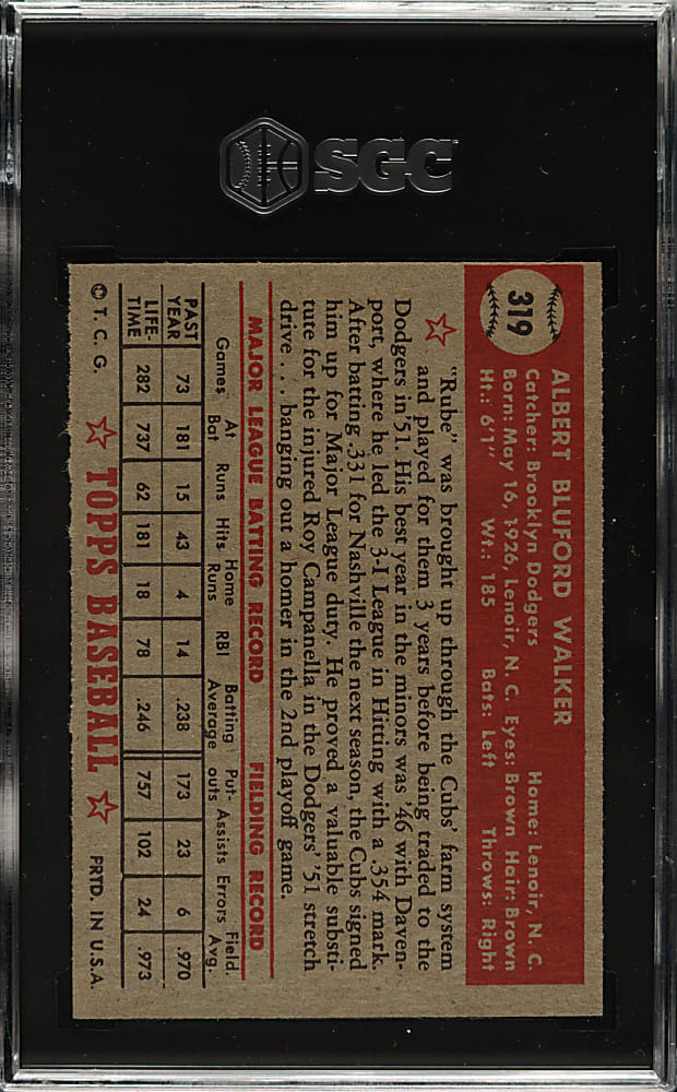 1952 Topps #319 Al Walker High Number SGC Authentic