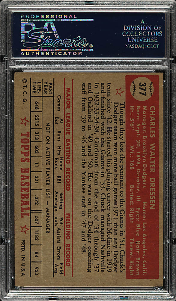 1952 Topps #377 Chuck Dressen High Number PSA GOOD+ 2.5