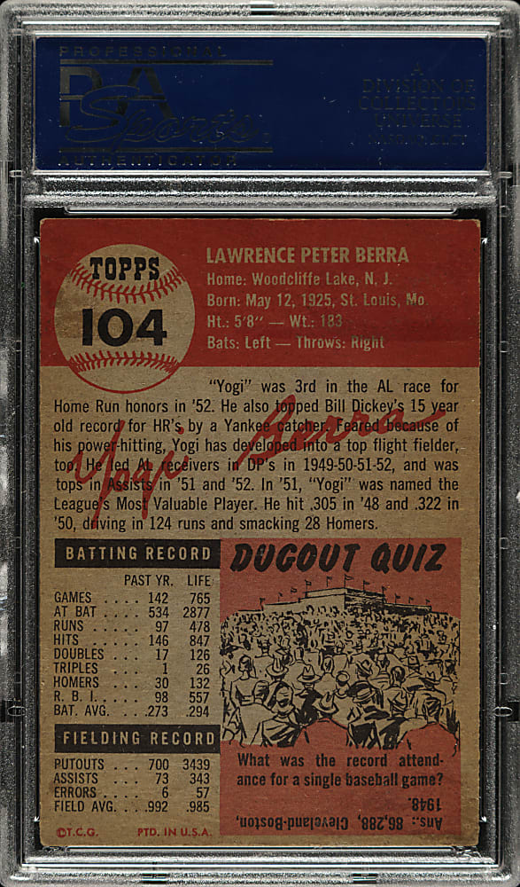 1953 Topps #104 Yogi Berra PSA VG 3