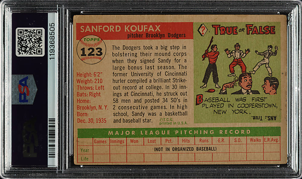 1955 Topps #123 Sandy Koufax Rookie PSA GOOD 2