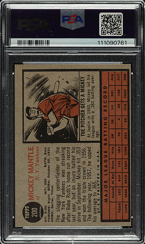1962 Topps #200 Mickey Mantle PSA EX 5