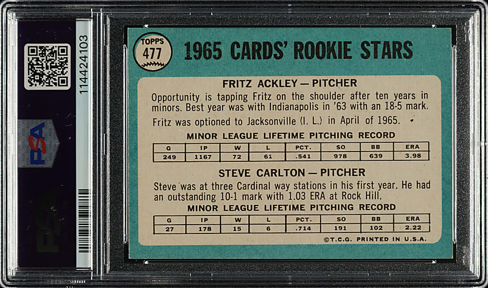 1965 Topps #477 Steve Carlton Rookie PSA NM 7
