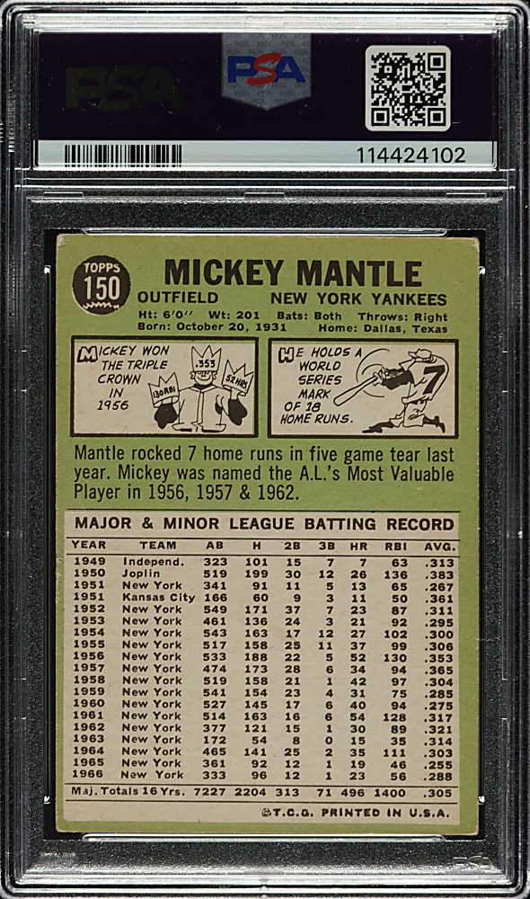 1967 Topps #150 Mickey Mantle PSA VG 3