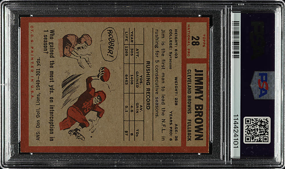 1962 Topps Football #28 Jim Brown PSA EX 5